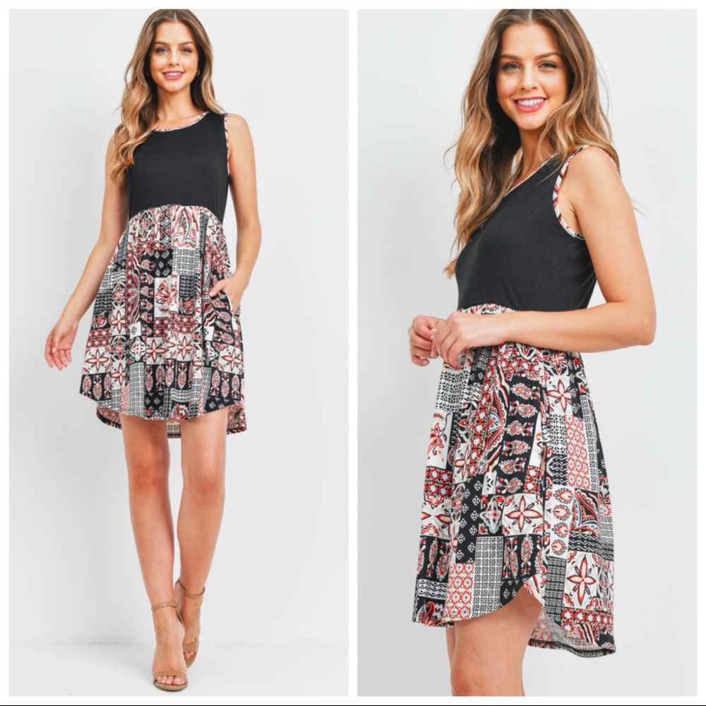 NEW SOFT Black and Red Boho Stretch Dress - Picture 2 of 10